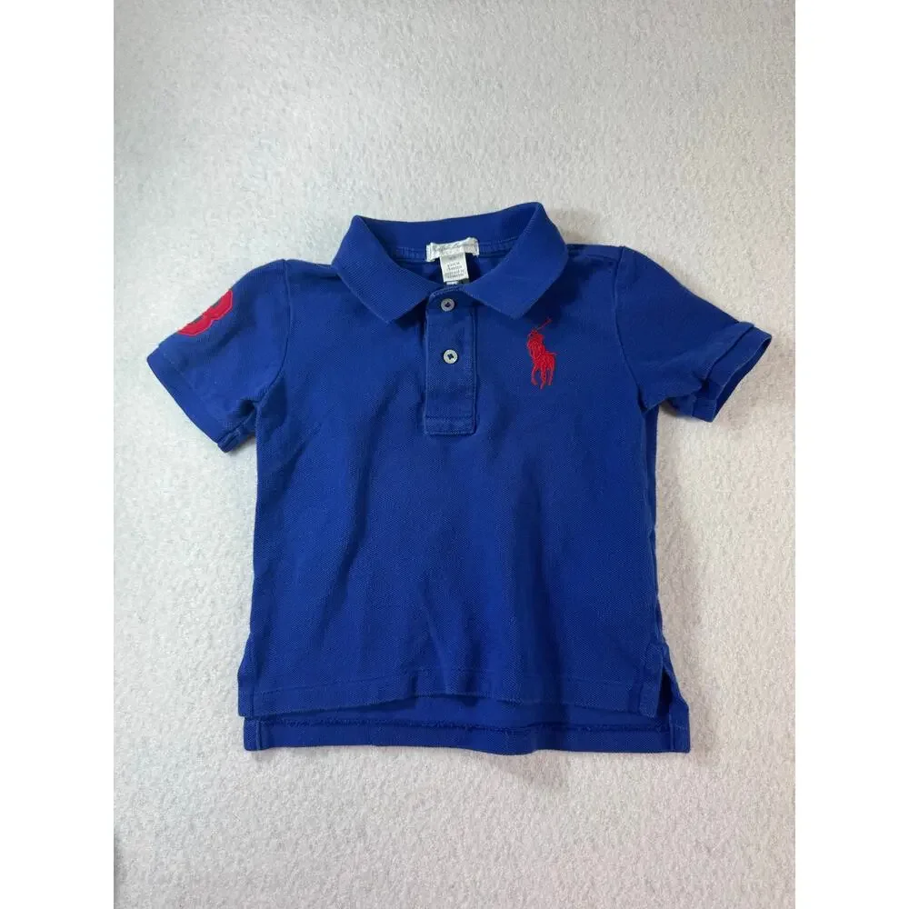 Ralph Lauren 18M Big Pony Mesh Polo Shirt Blue with Red Pony and 3 Tennis Tail